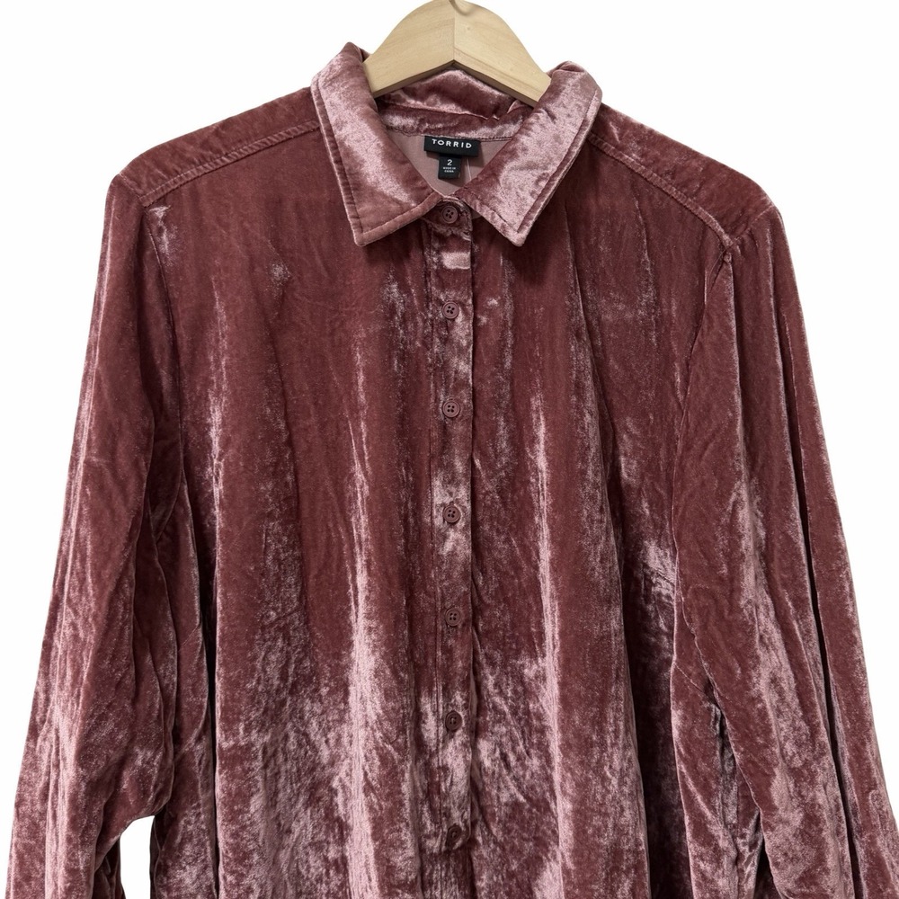 Torrid Lizzie Velvet Button Up Tunic Shirt Size 2X Wild Ginger Whimsigoth Fairy - Picture 3 of 7
